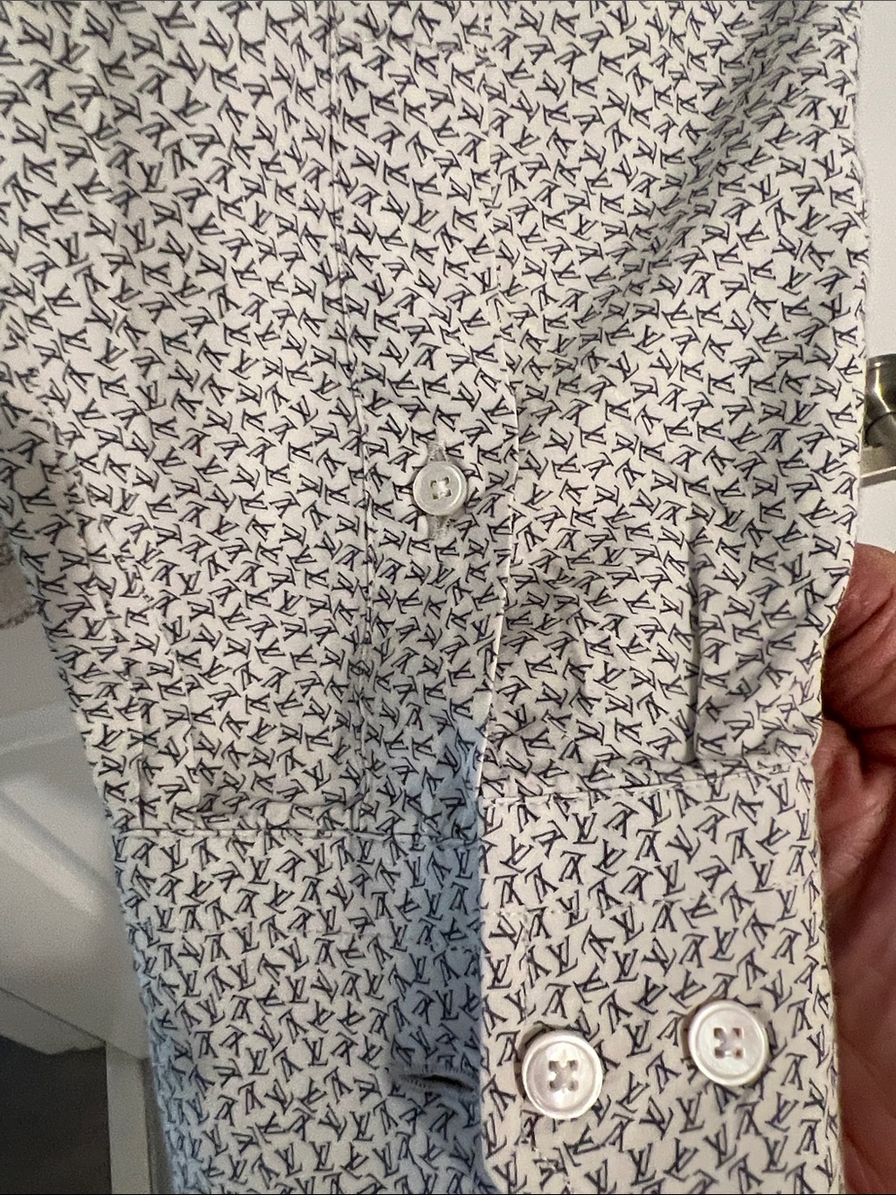 Louis Vuitton Men's White and Gray Micro-Print Dress Shirt - Picture 3 of 5